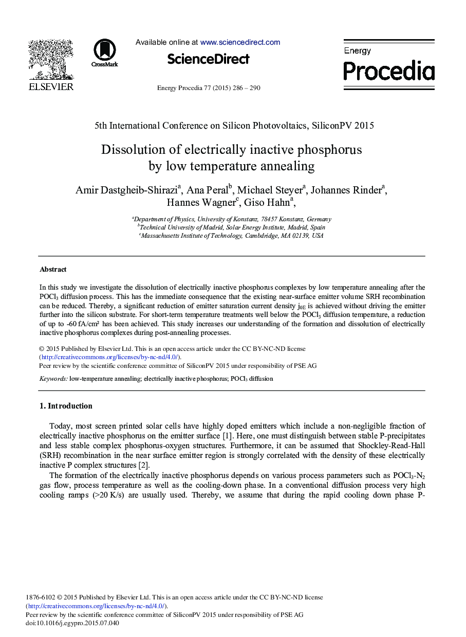 Dissolution of Electrically Inactive Phosphorus by Low Temperature Annealing 