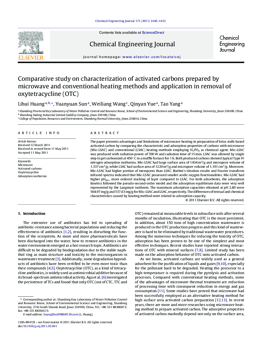 Comparative study on characterization of activated carbons prepared by microwave and conventional heating methods and application in removal of oxytetracycline (OTC)