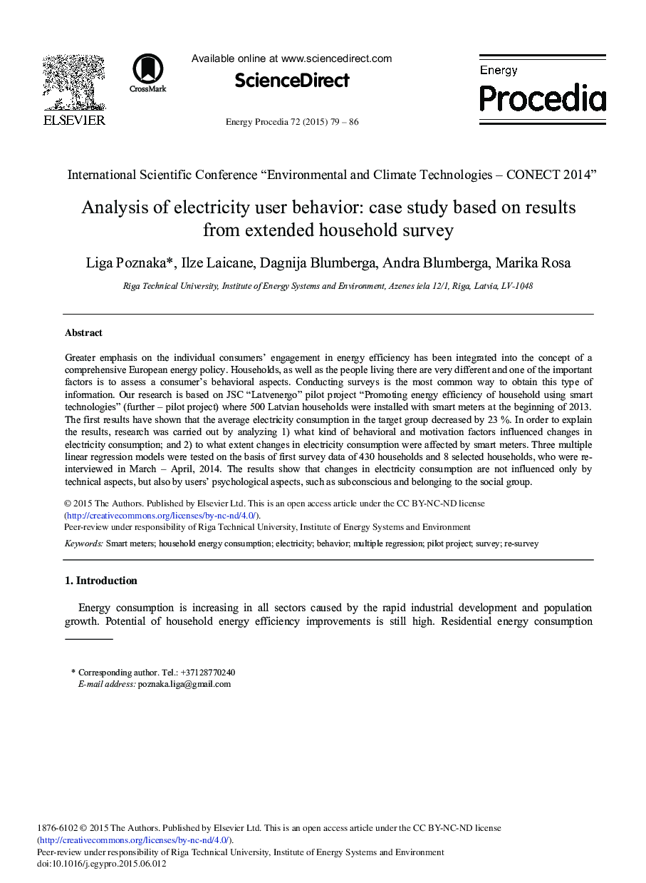 Analysis of Electricity User Behavior: Case Study Based on Results from Extended Household Survey 