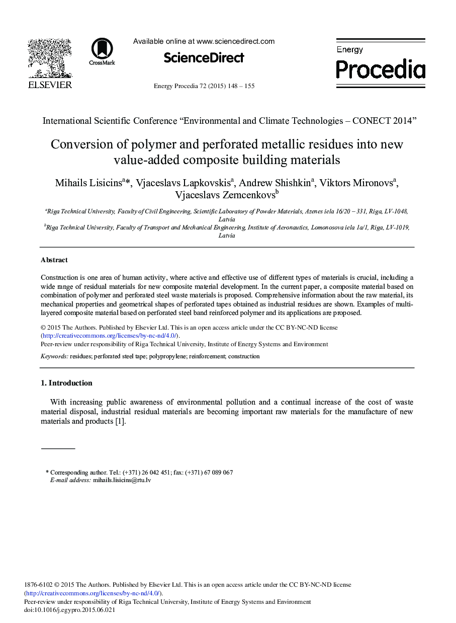 Conversion of Polymer and Perforated Metallic Residues into New Value-added Composite Building Materials 