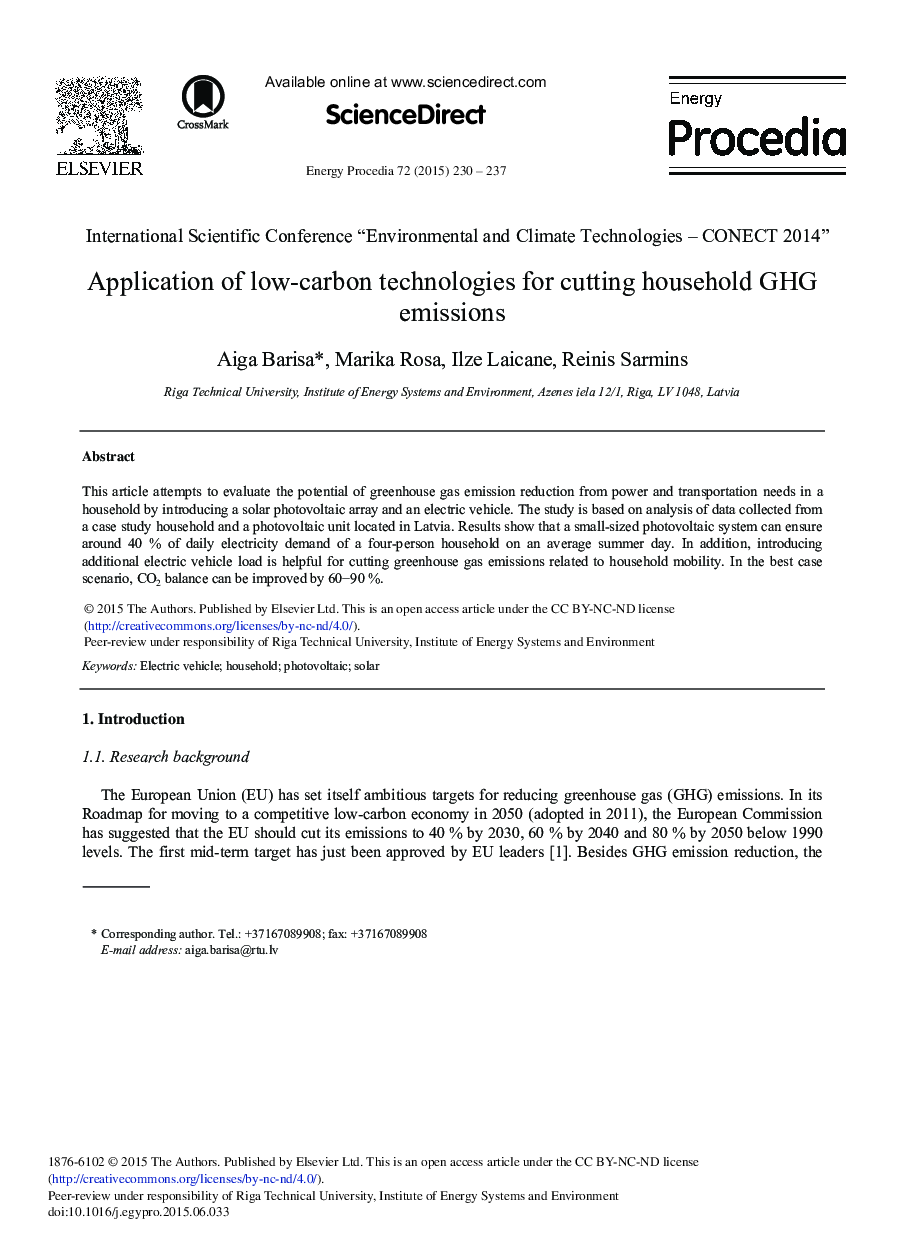 Application of Low-Carbon Technologies for Cutting Household GHG Emissions 