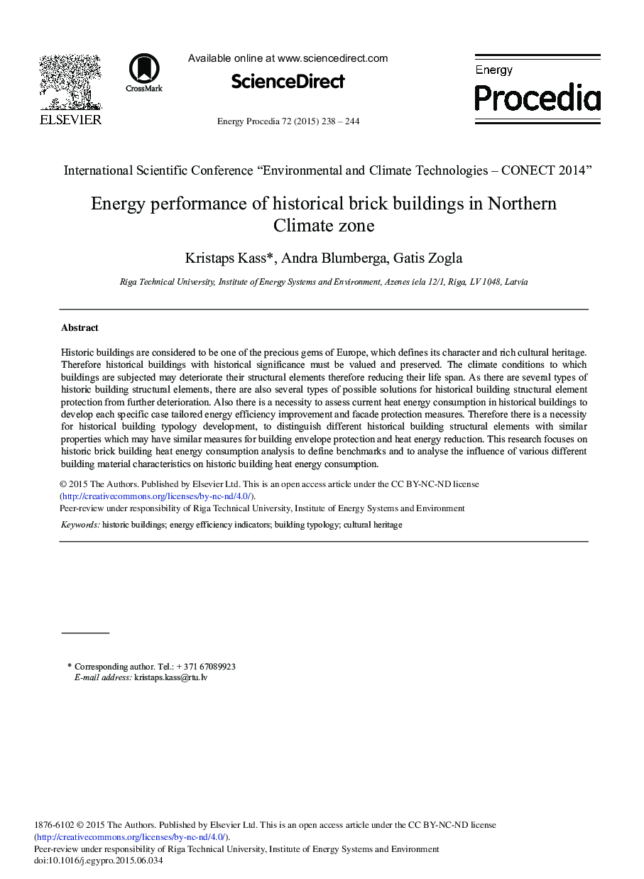 Energy Performance of Historical Brick Buildings in Northern Climate Zone 