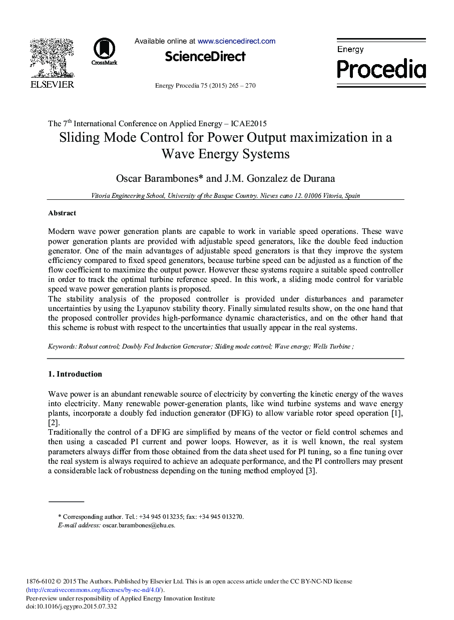 Sliding Mode Control for Power Output Maximization in a Wave Energy Systems 