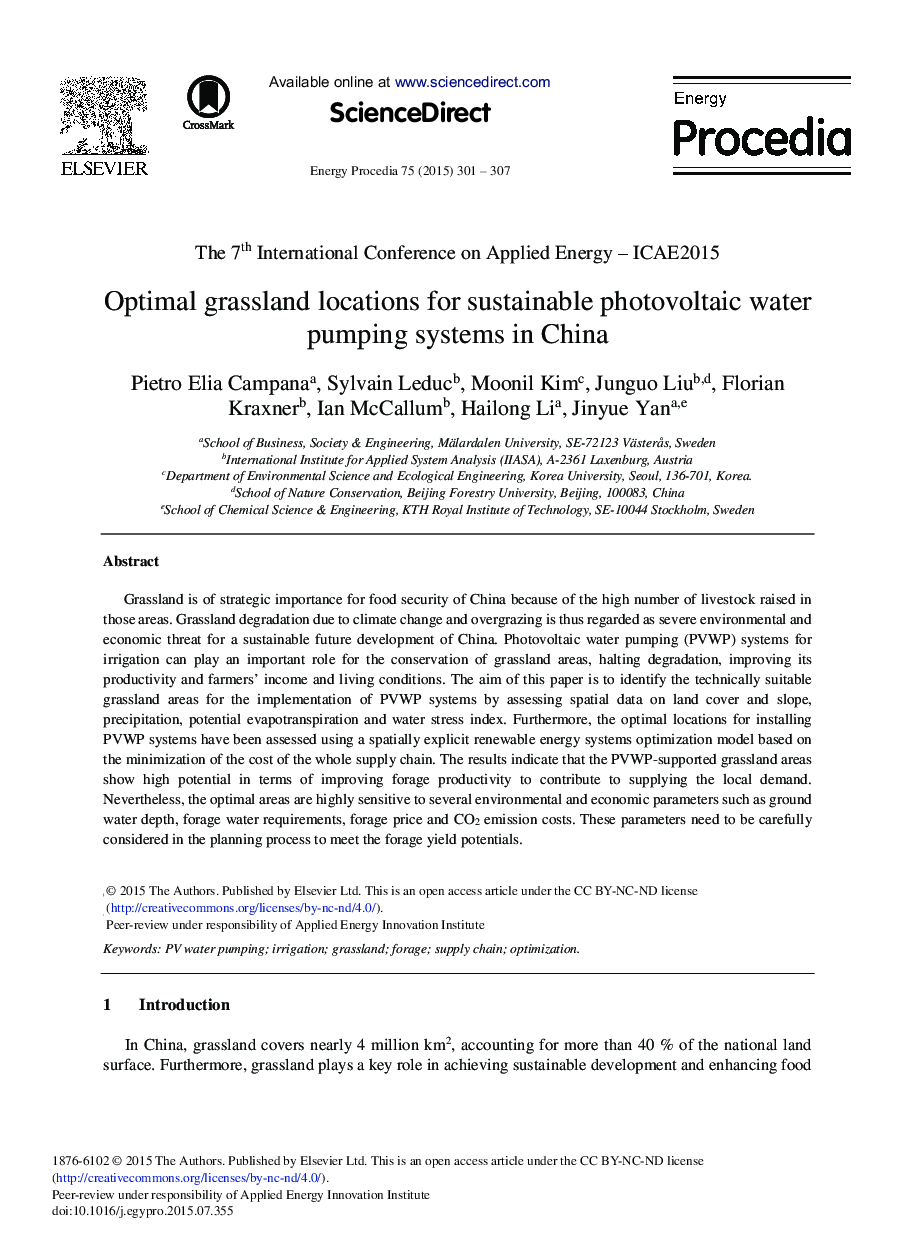 Optimal Grassland Locations for Sustainable Photovoltaic Water Pumping Systems in China 
