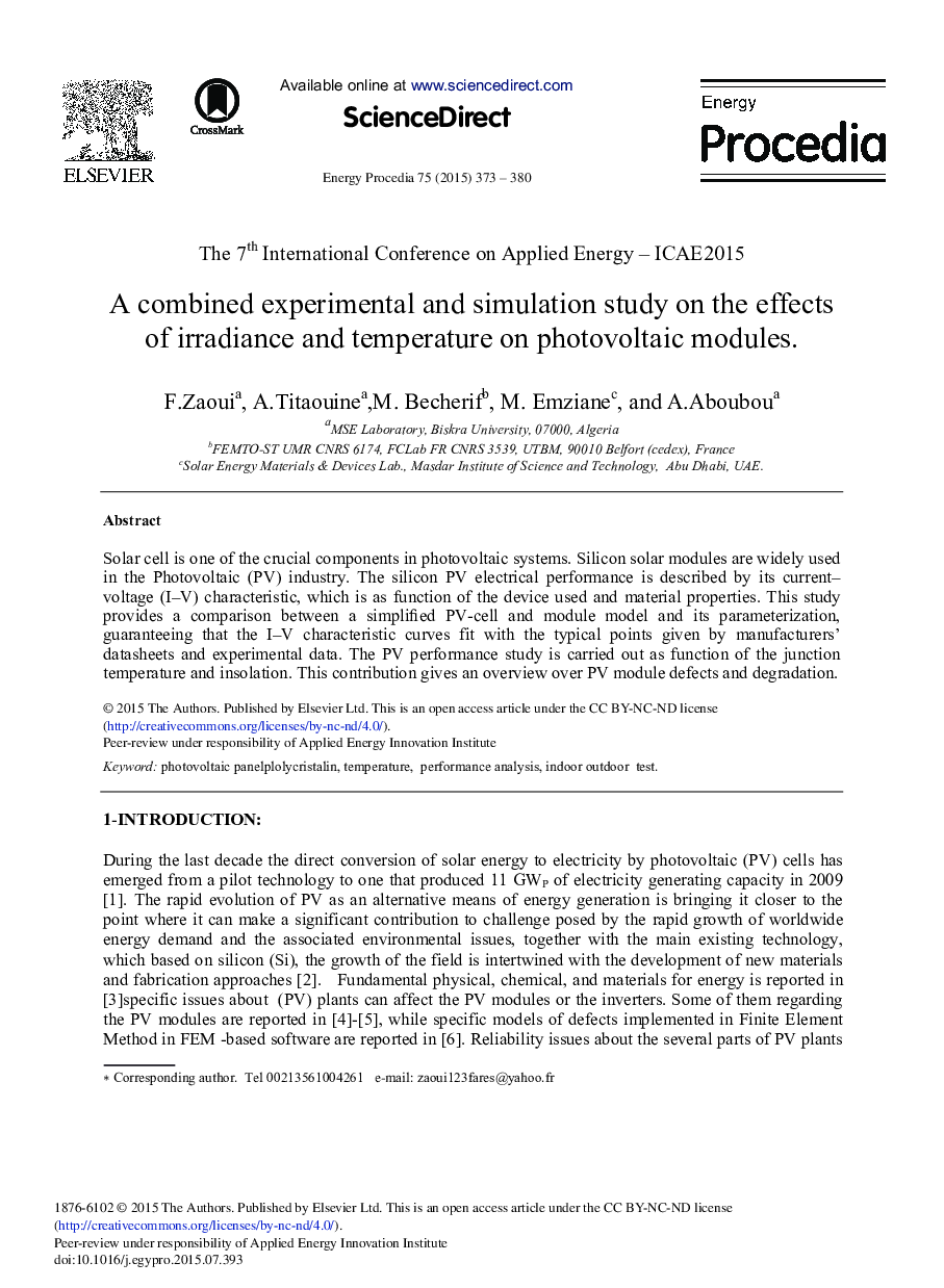 A Combined Experimental and Simulation Study on the Effects of Irradiance and Temperature on Photovoltaic Modules 