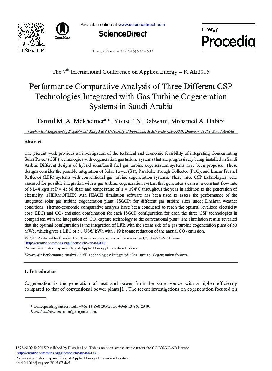 Performance Comparative Analysis of Three Different CSP Technologies Integrated with Gas Turbine Cogeneration Systems in Saudi Arabia 