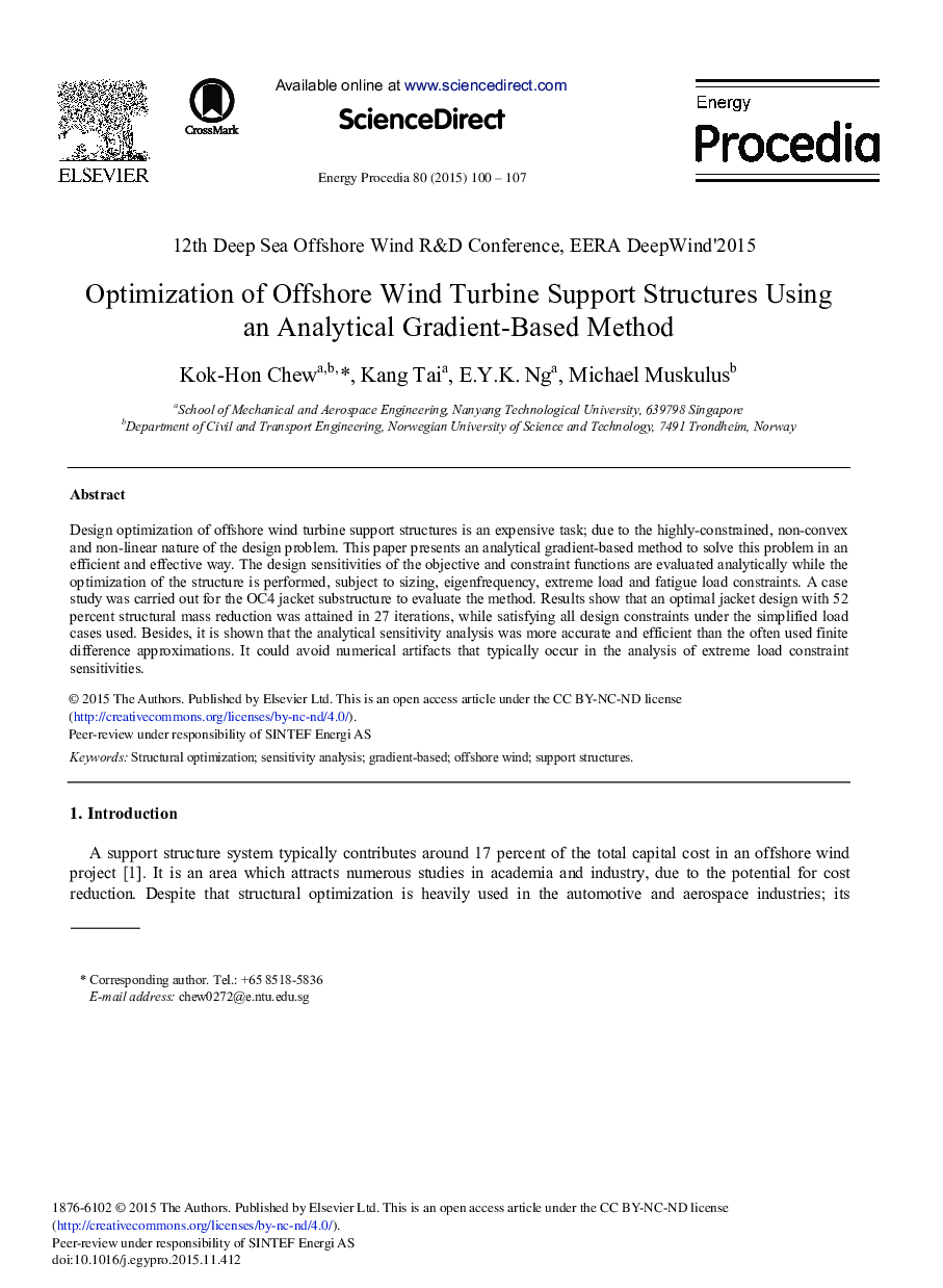 Optimization of Offshore Wind Turbine Support Structures Using an Analytical Gradient-based Method 