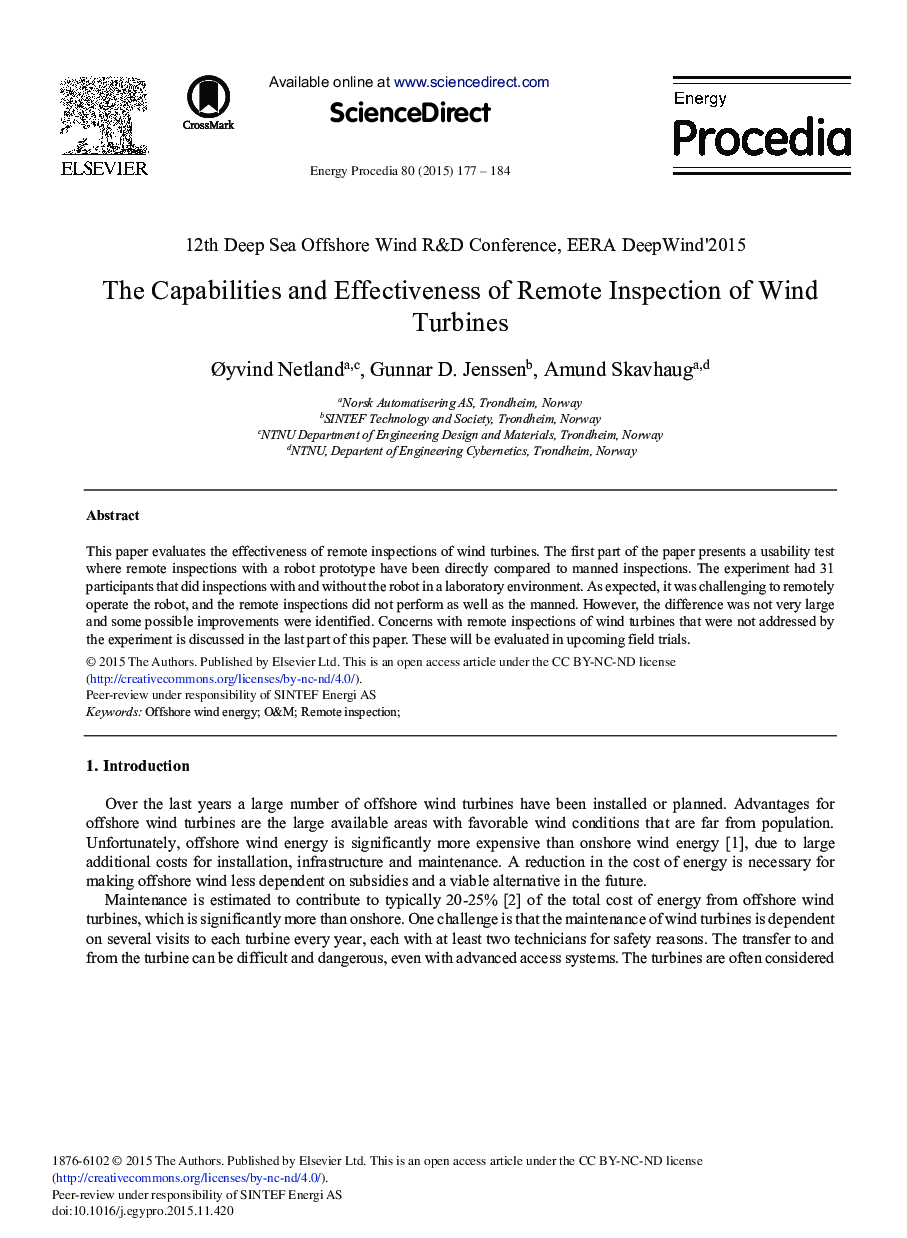 The Capabilities and Effectiveness of Remote Inspection of Wind Turbines 