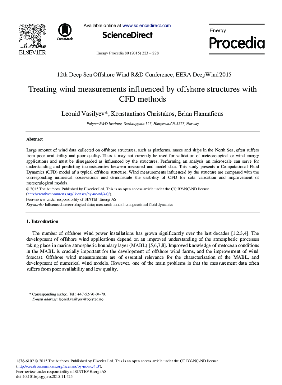 Treating Wind Measurements Influenced by Offshore Structures with CFD Methods 