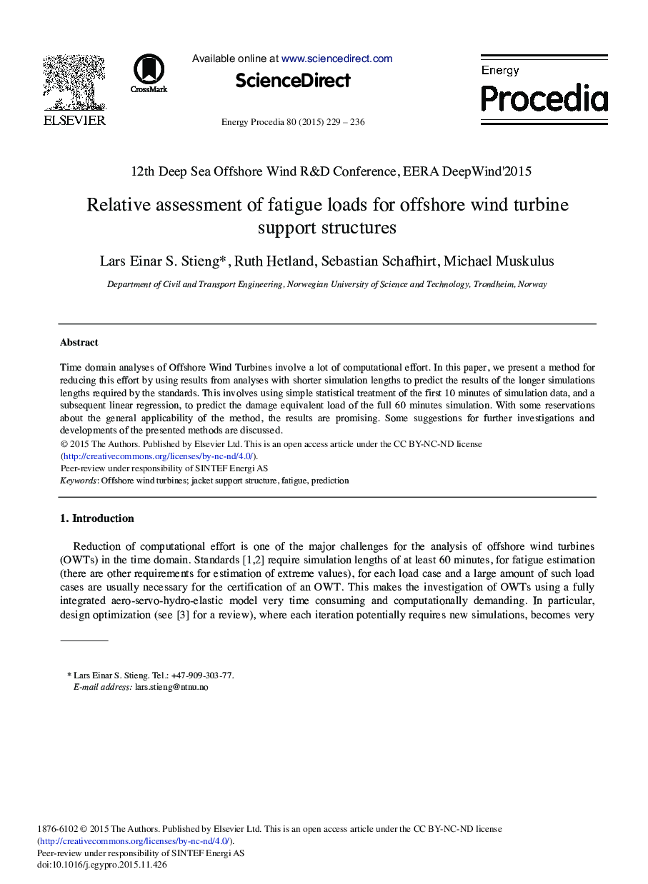 Relative Assessment of Fatigue Loads for Offshore Wind Turbine Support Structures 