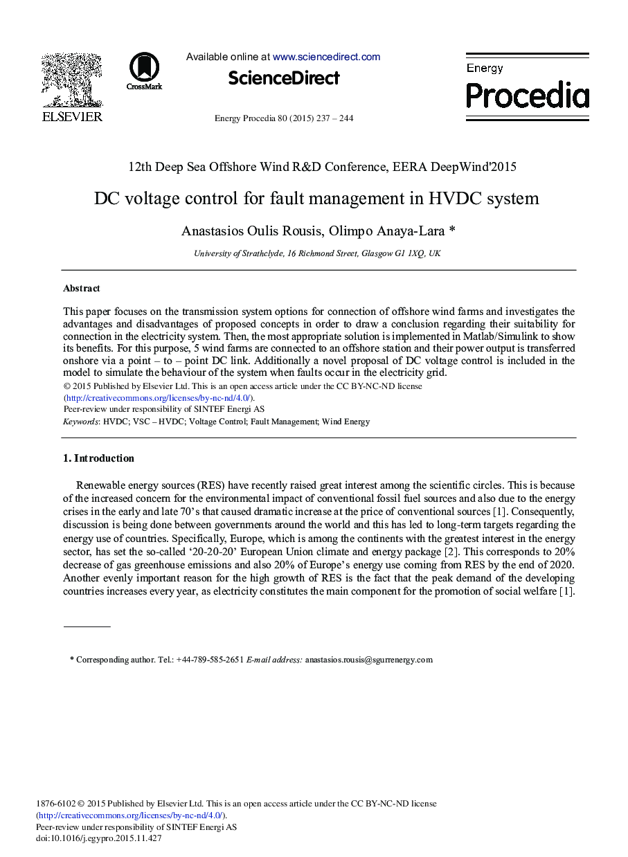 DC Voltage Control for Fault Management in HVDC System 