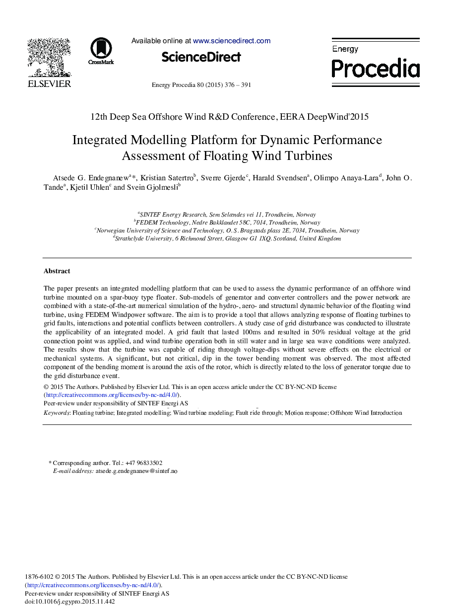 Integrated Modelling Platform for Dynamic Performance Assessment of Floating Wind Turbines 