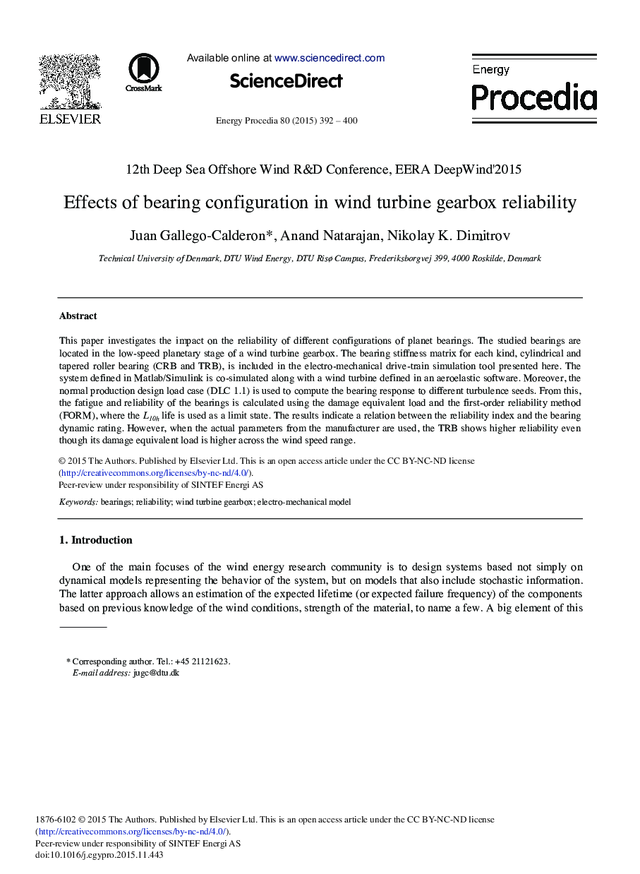 Effects of Bearing Configuration in wind Turbine Gearbox Reliability 