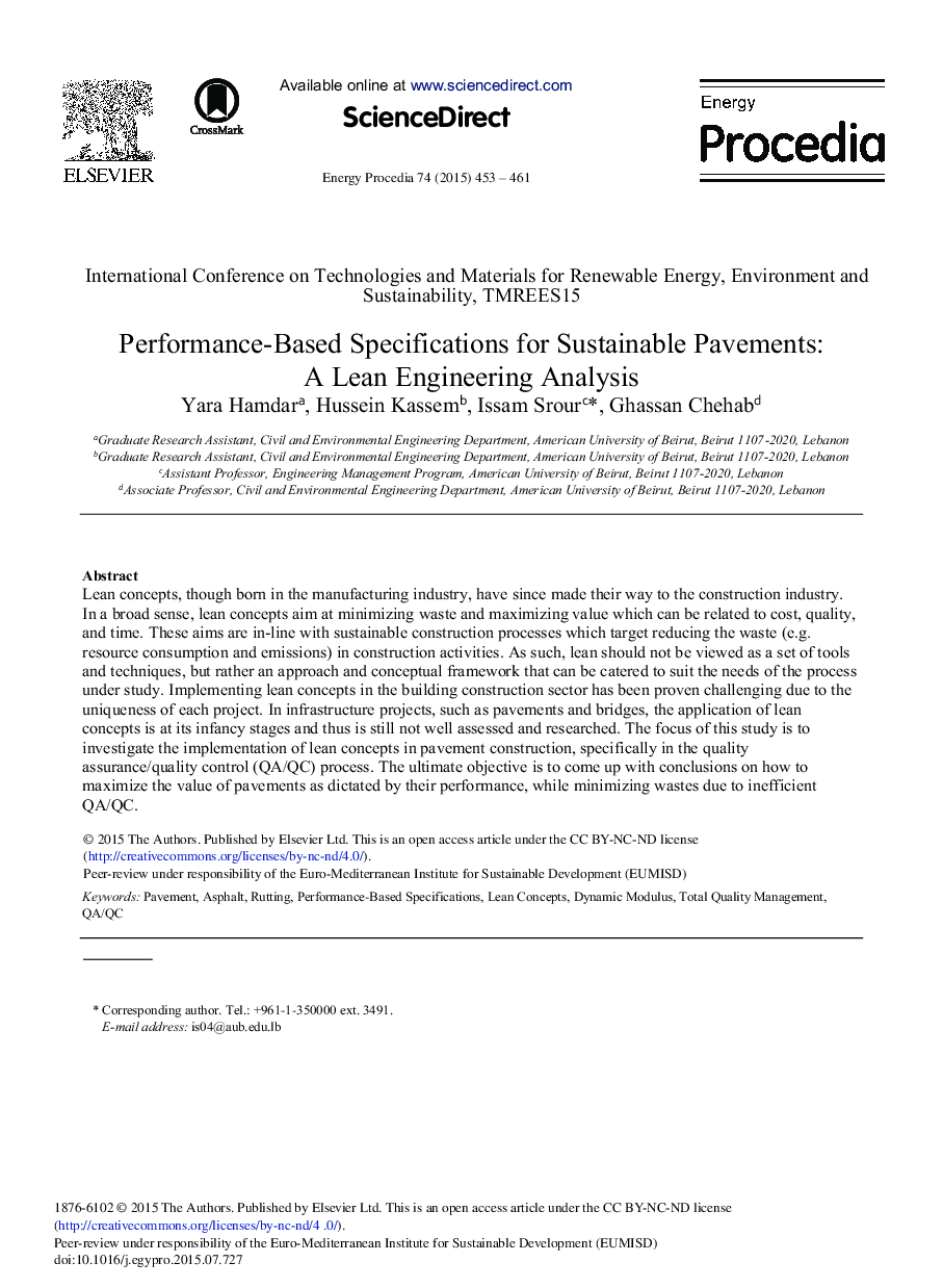 Performance-Based Specifications for Sustainable Pavements: A Lean Engineering Analysis 