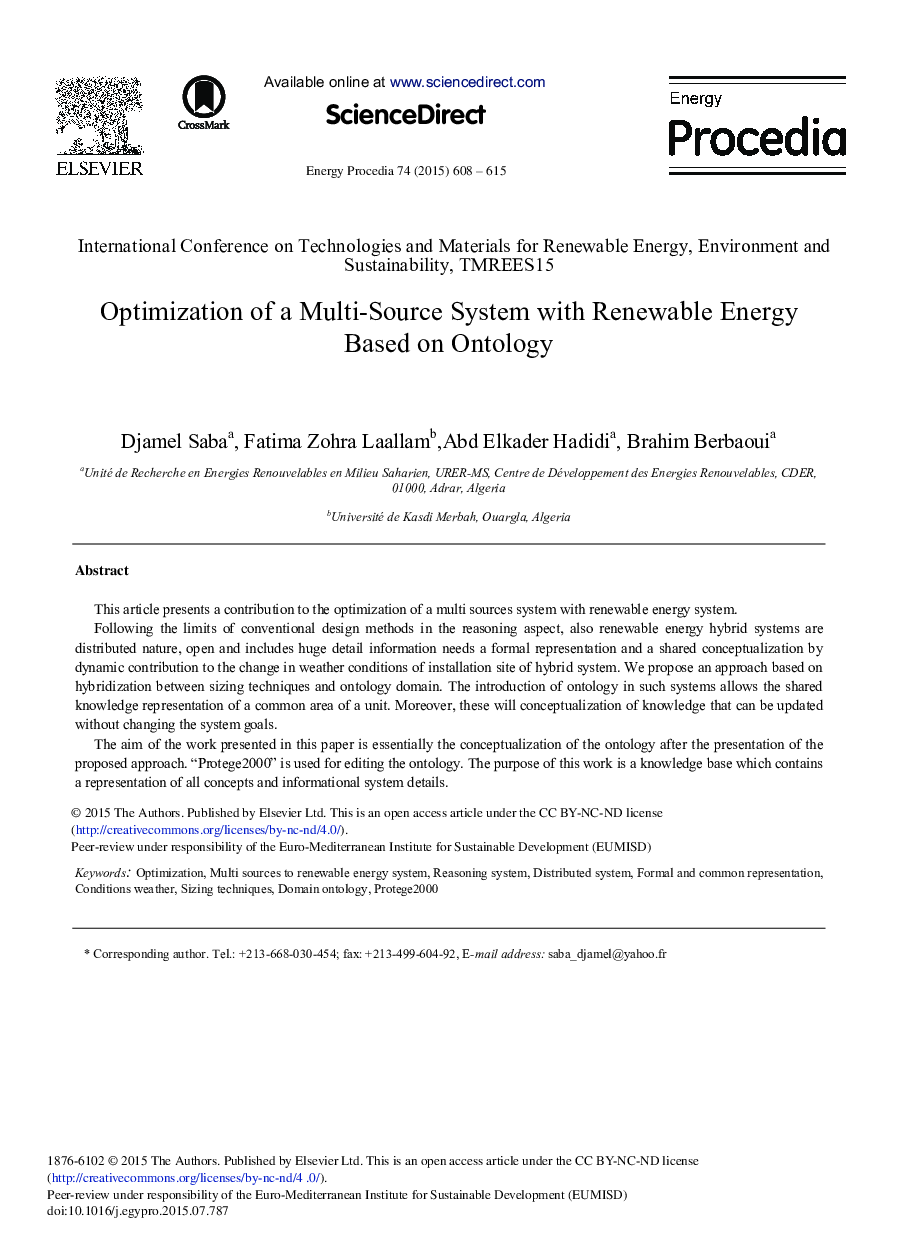 Optimization of a Multi-source System with Renewable Energy Based on Ontology 