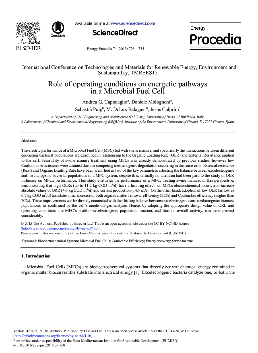 Role of Operating Conditions on Energetic Pathways in a Microbial Fuel Cell 