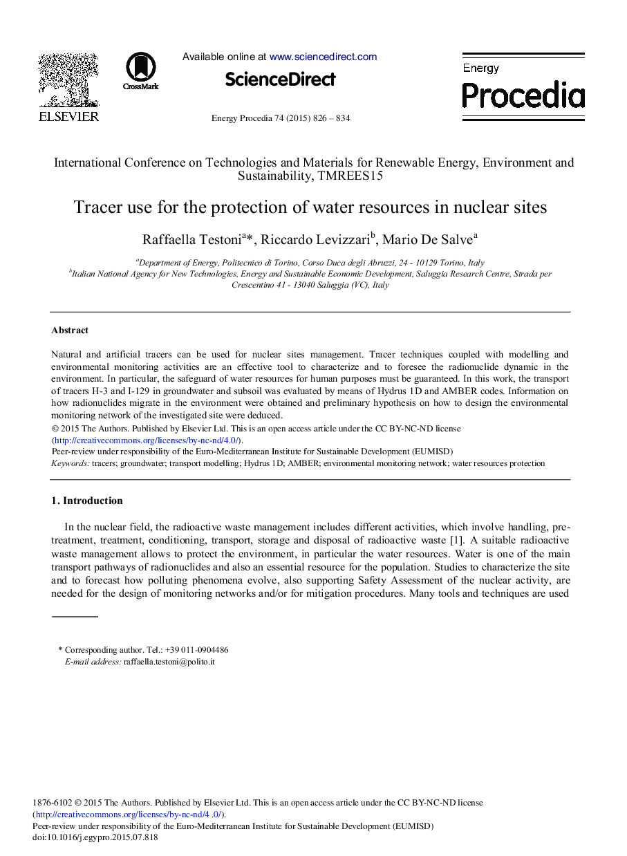 Tracer use for the Protection of Water Resources in Nuclear Sites 