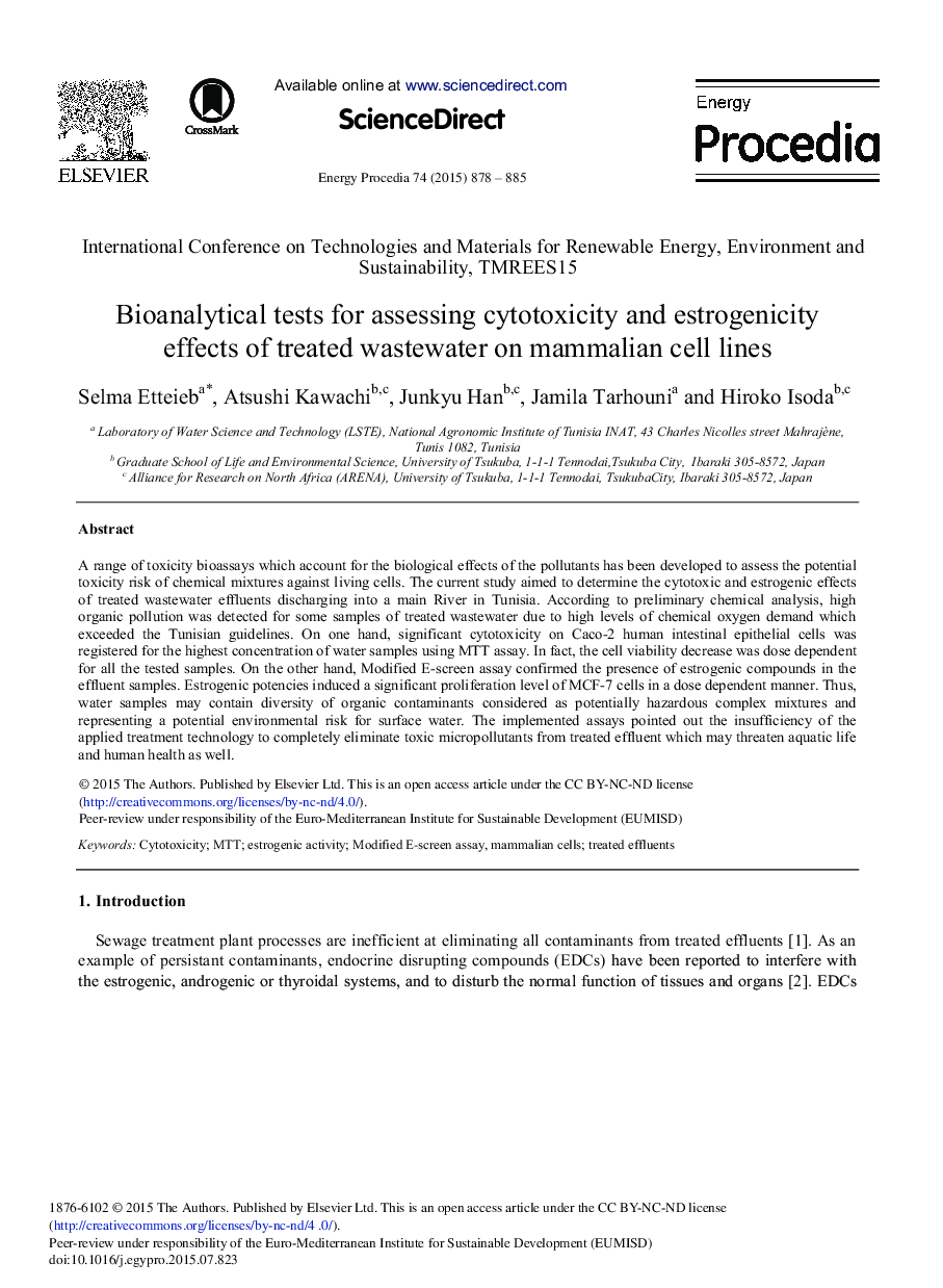 Bioanalytical Tests for Assessing Cytotoxicity and Estrogenicity Effects of Treated Wastewater on Mammalian Cell Lines 