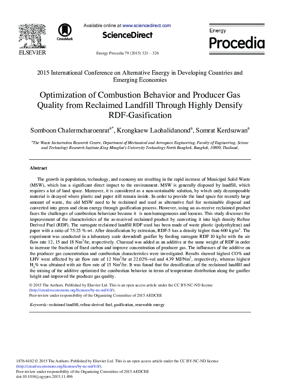Optimization of Combustion Behavior and Producer Gas Quality from Reclaimed Landfill Through Highly Densify RDF-Gasification