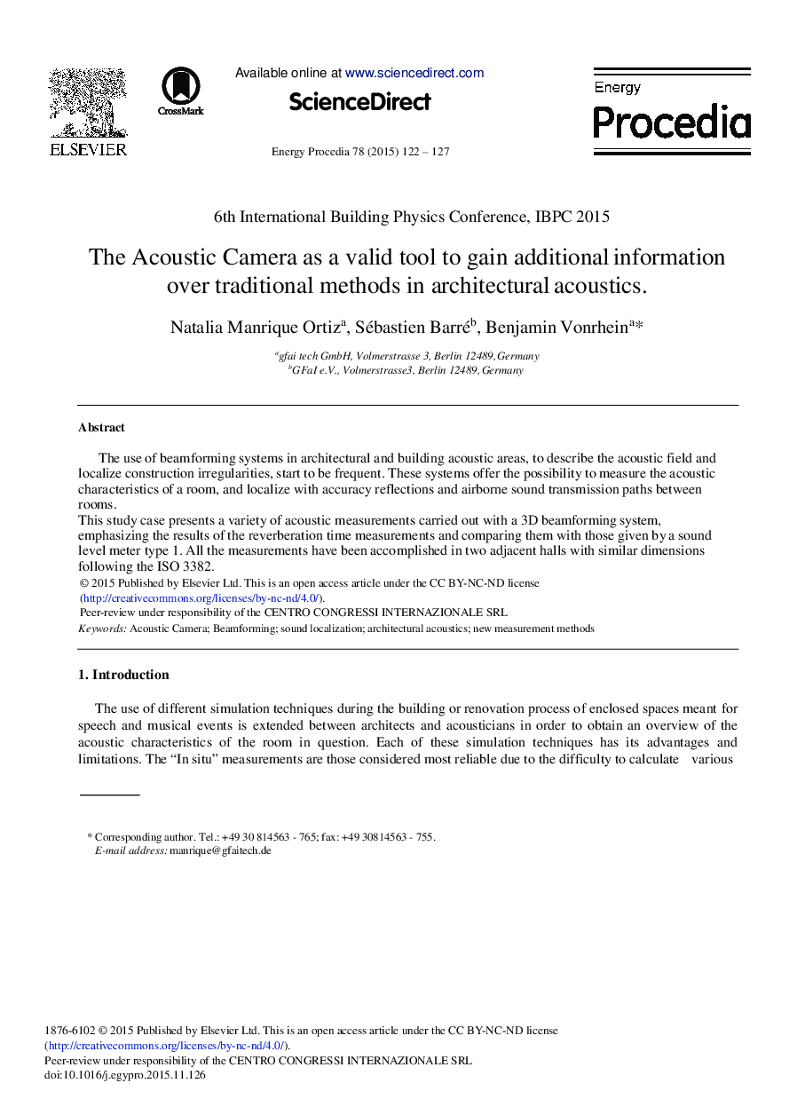 The Acoustic Camera as a Valid Tool to Gain Additional Information Over Traditional Methods in Architectural Acoustics 