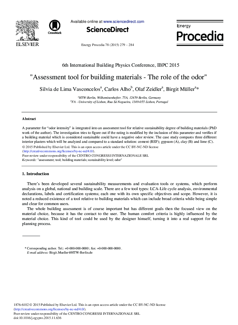 Assessment Tool for Building Materials - The Role of the Odor 