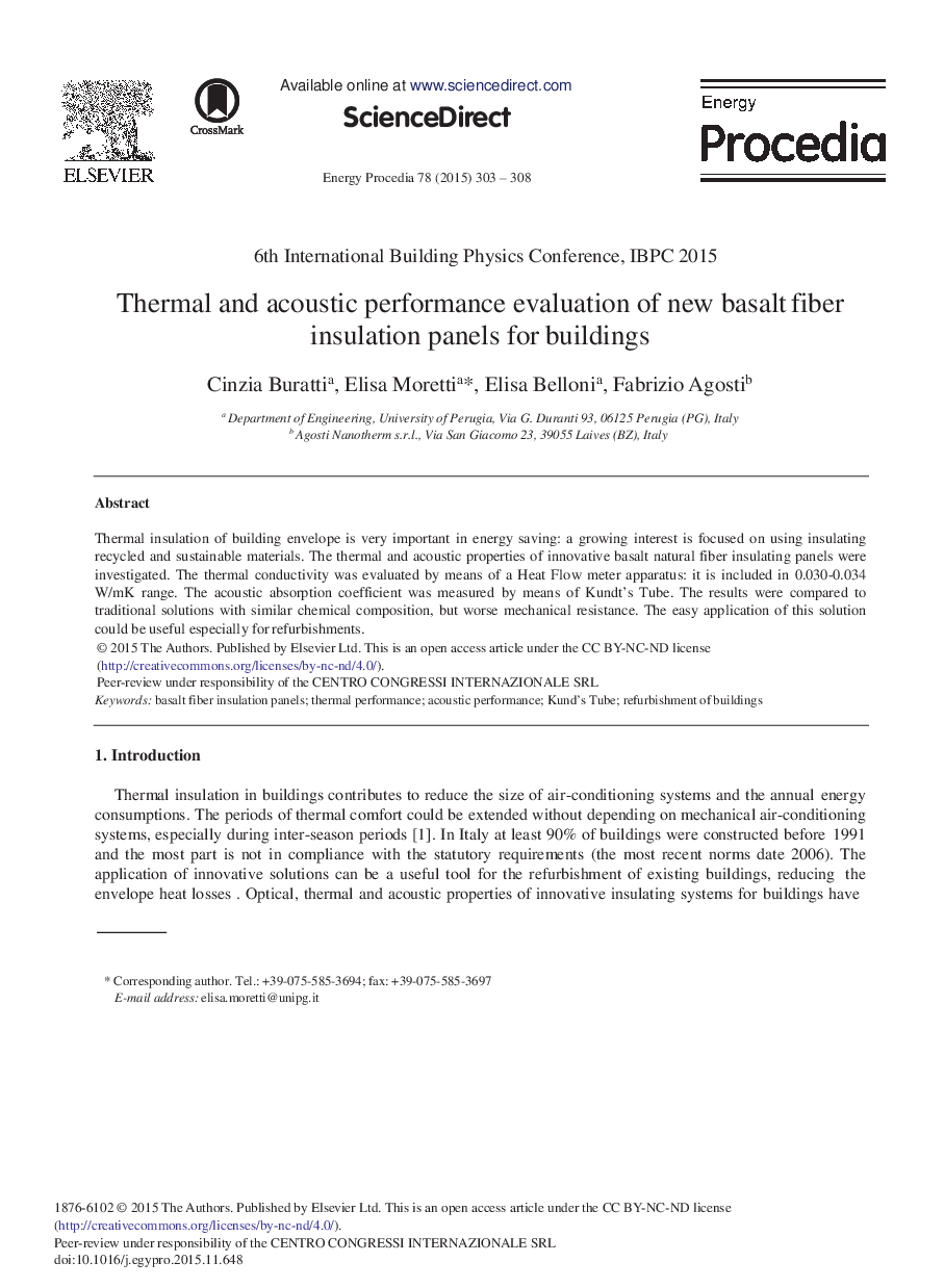 Thermal and Acoustic Performance Evaluation of New Basalt Fiber Insulation Panels for Buildings 