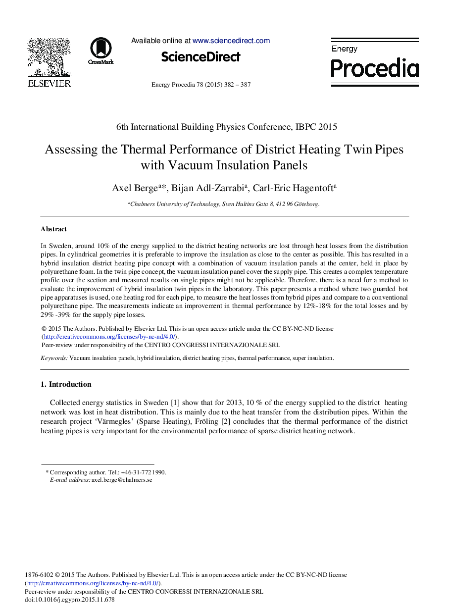 Assessing the Thermal Performance of District Heating Twin Pipes with Vacuum Insulation Panels 