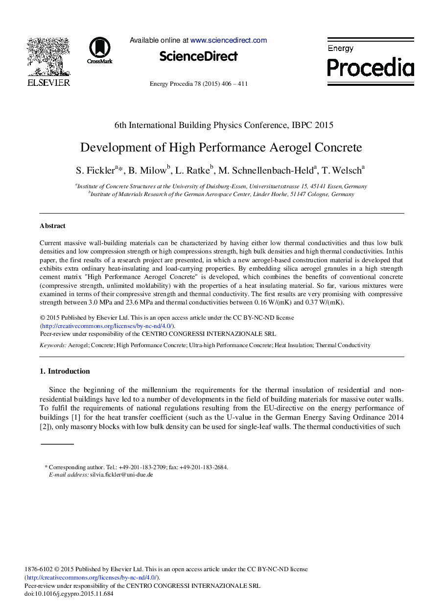 Development of High Performance Aerogel Concrete 