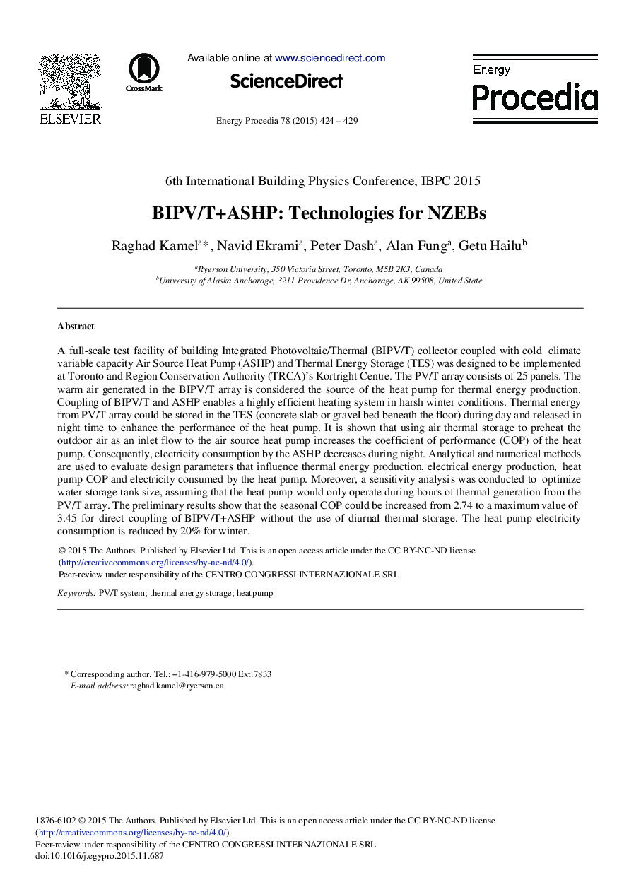 BIPV/T+ASHP: Technologies for NZEBs 