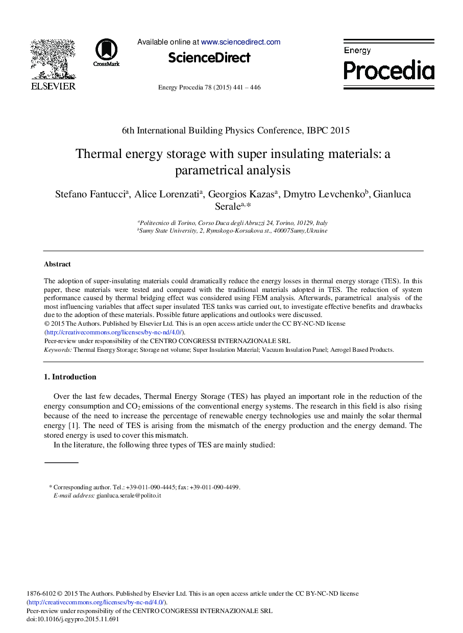 Thermal Energy Storage with Super Insulating Materials: A Parametrical Analysis 