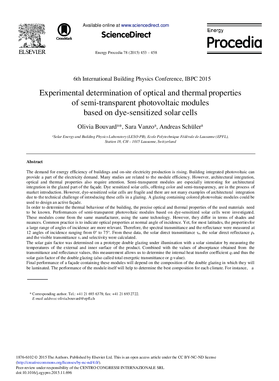 Experimental Determination of Optical and Thermal Properties of Semi-transparent Photovoltaic Modules Based on Dye-sensitized Solar Cells 
