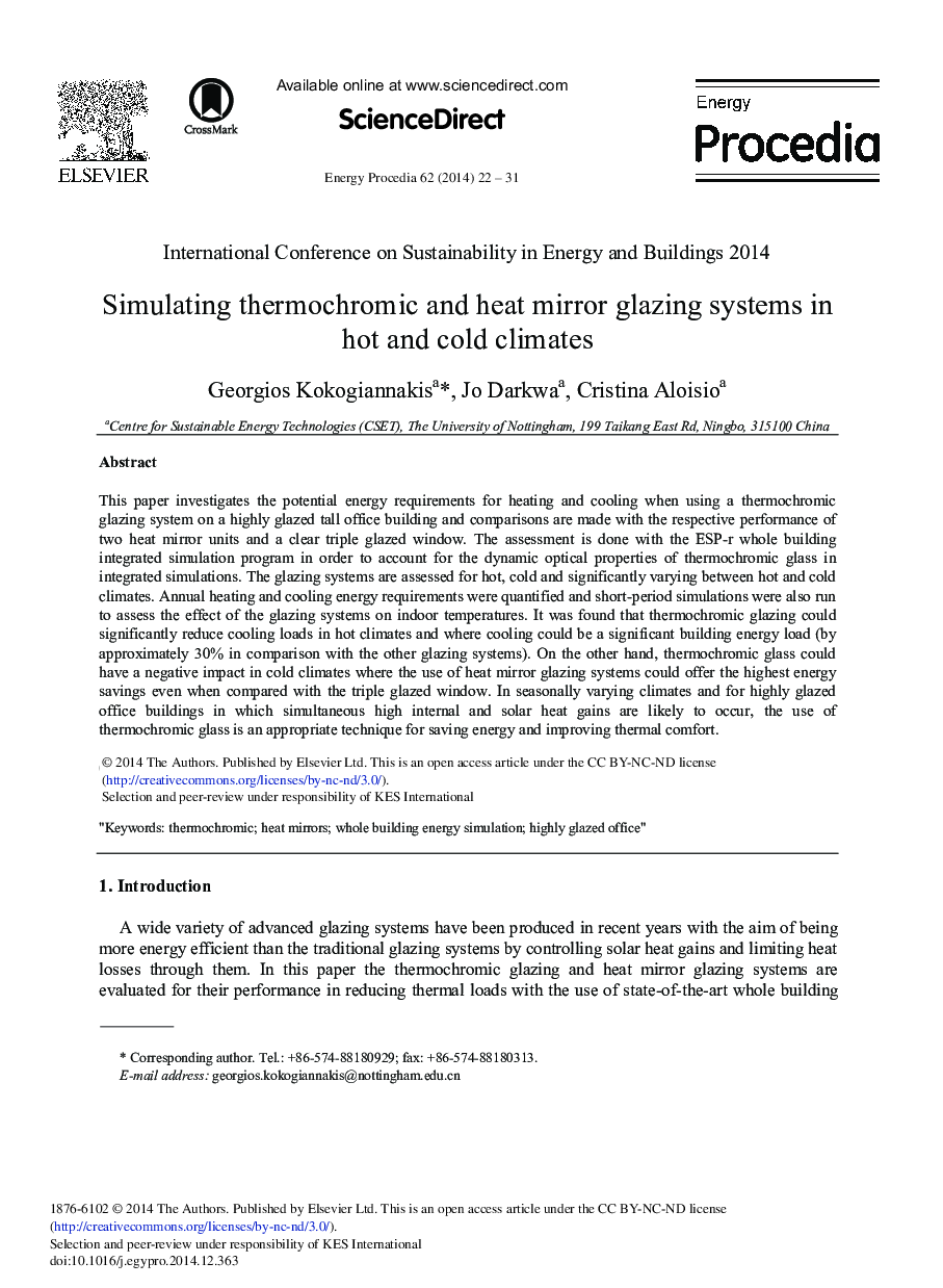 Simulating Thermochromic and Heat Mirror Glazing Systems in Hot and Cold Climates 