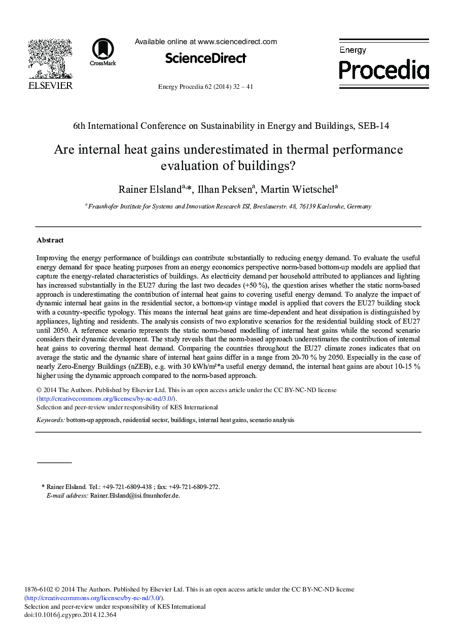 عکس صفحه اول مقاله: Are Internal Heat Gains Underestimated in Thermal Performance Evaluation of Buildings? Are Internal Heat Gains Underestimated in Thermal Performance Evaluation of Buildings?