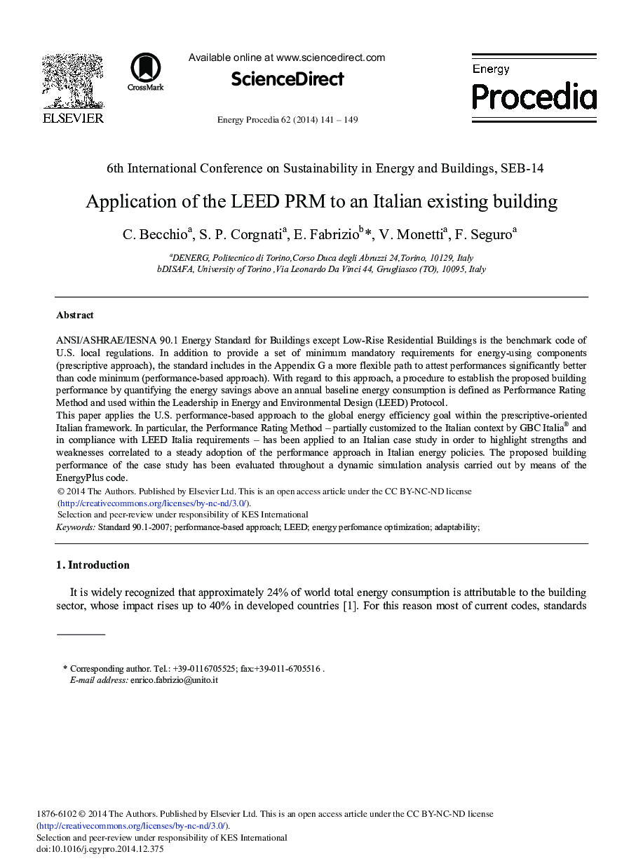 Application of the LEED PRM to an Italian Existing Building 