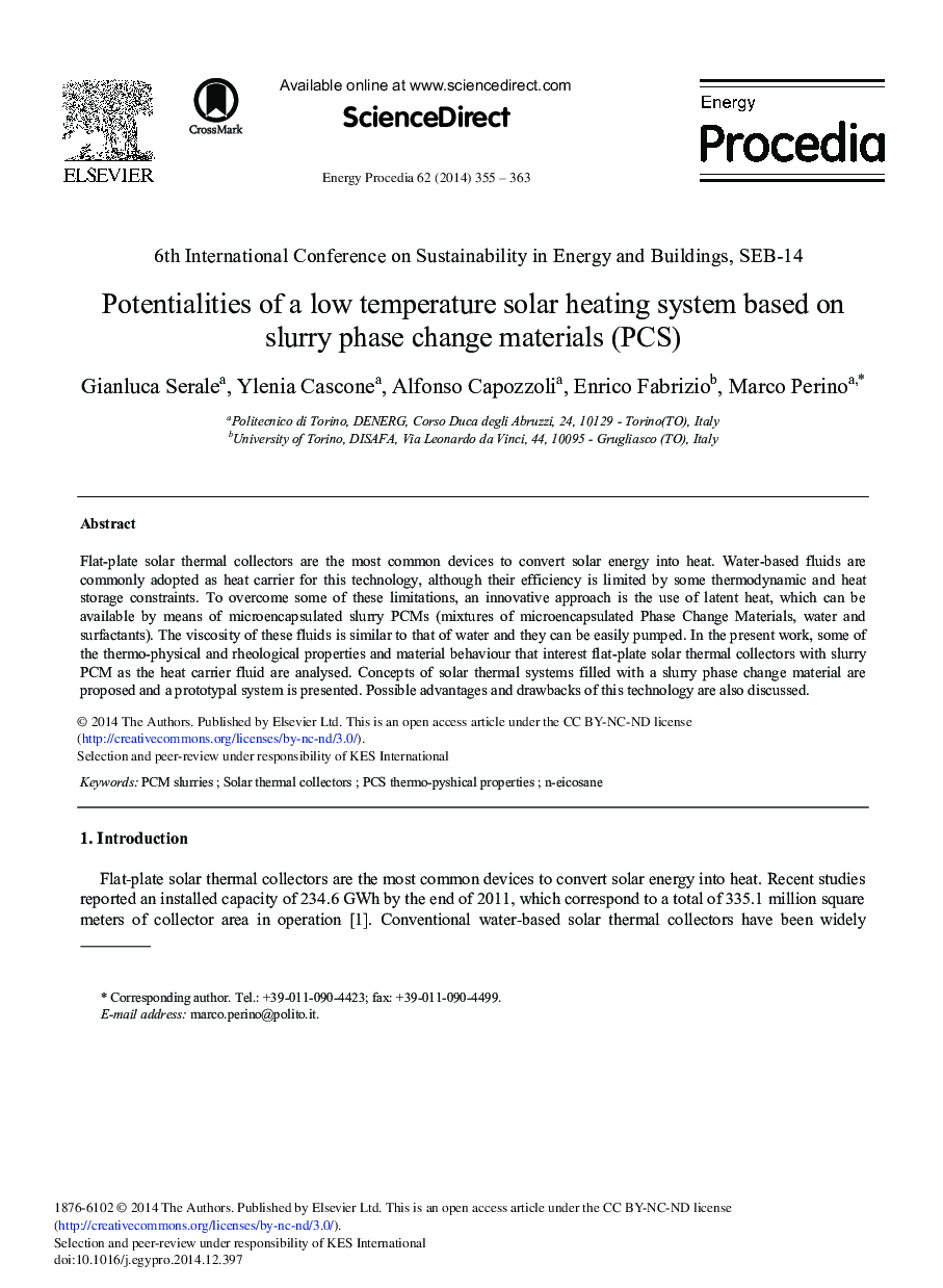 Potentialities of a Low Temperature Solar Heating System Based on Slurry Phase Change Materials (PCS) 