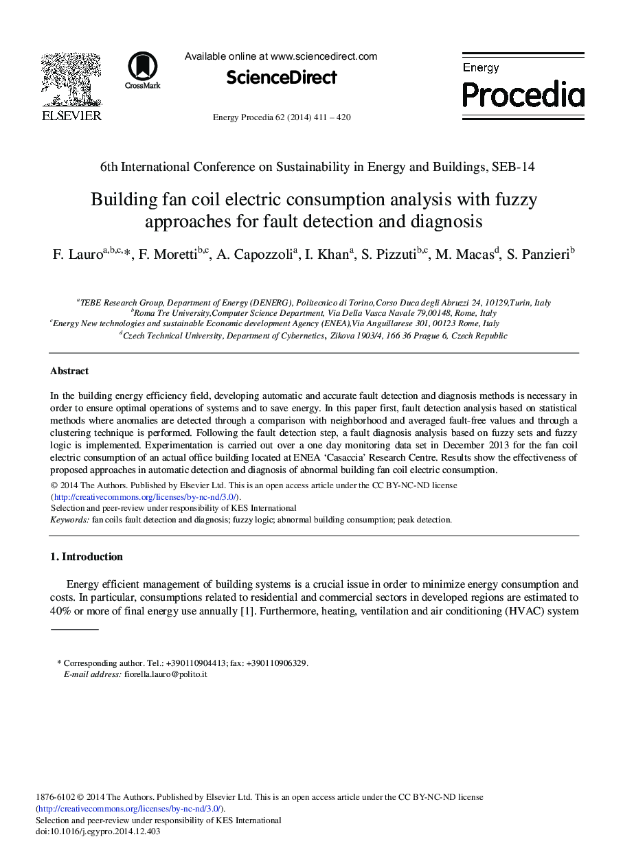 عکس صفحه اول مقاله: Building Fan Coil Electric Consumption Analysis with Fuzzy Approaches for Fault Detection and Diagnosis Building Fan Coil Electric Consumption Analysis with Fuzzy Approaches for Fault Detection and Diagnosis