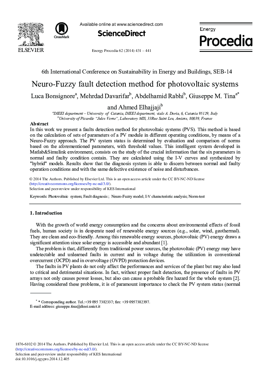 Neuro-Fuzzy Fault Detection Method for Photovoltaic Systems 