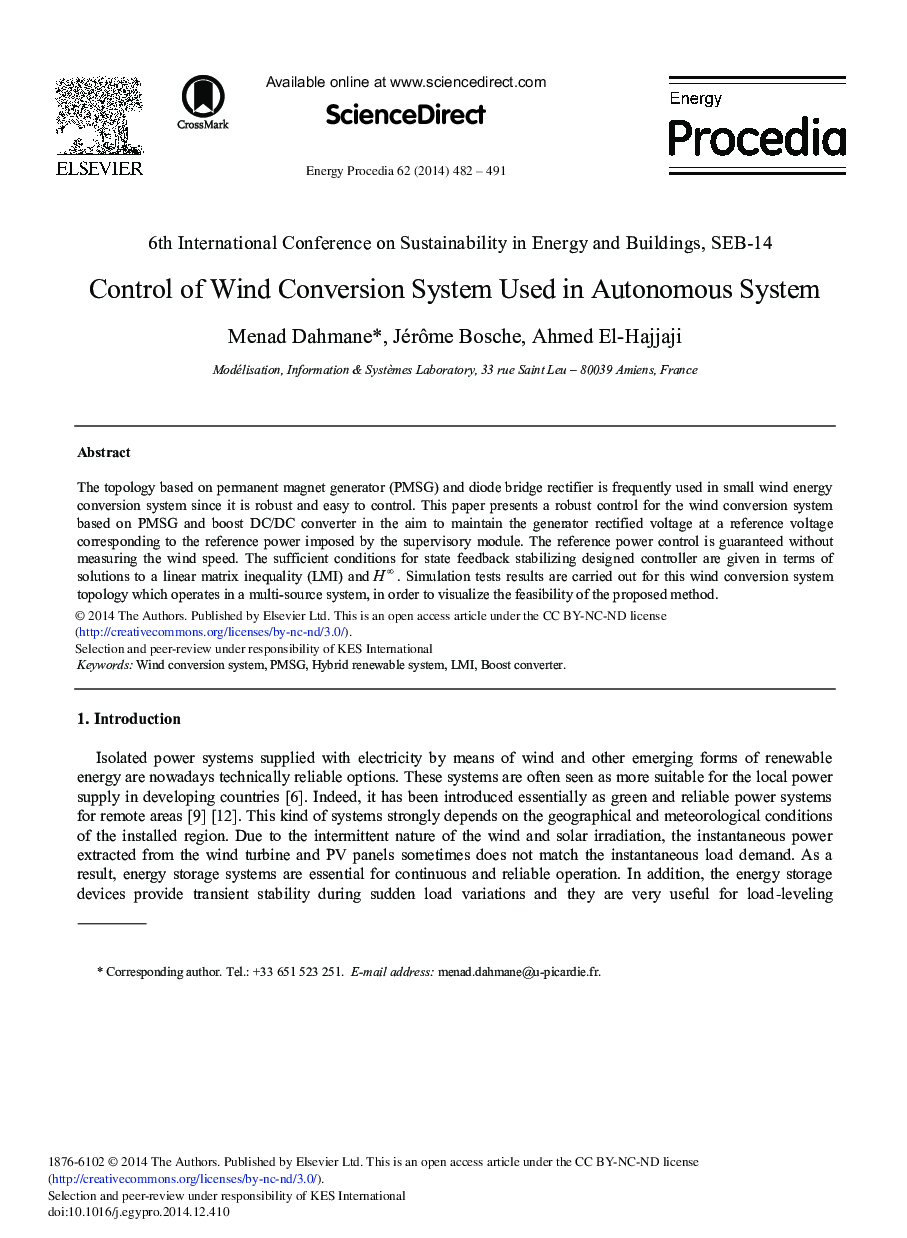 Control of Wind Conversion System Used in Autonomous System 