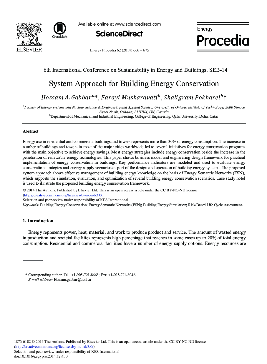 عکس صفحه اول مقاله: System Approach for Building Energy Conservation System Approach for Building Energy Conservation