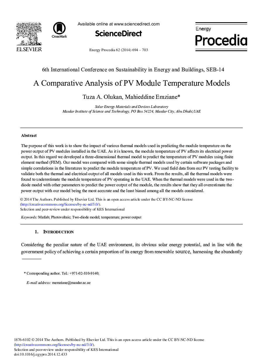 A Comparative Analysis of PV Module Temperature Models 