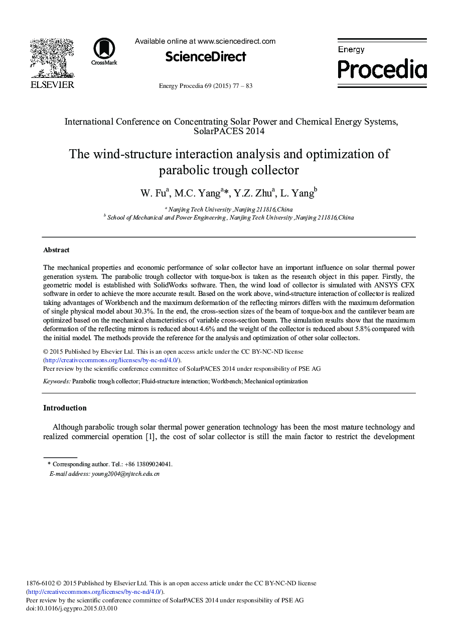 The Wind-structure Interaction Analysis and Optimization of Parabolic Trough Collector 