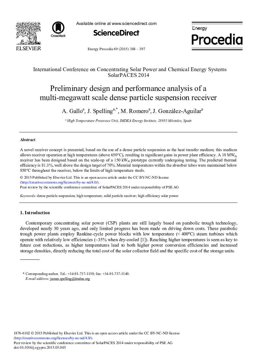 Preliminary Design and Performance Analysis of a Multi-megawatt Scale Dense Particle Suspension Receiver 