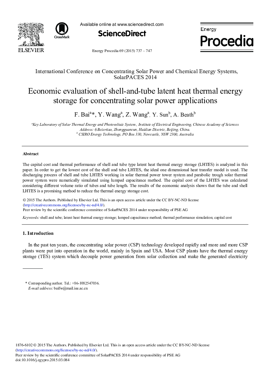 Economic Evaluation of Shell-and-tube Latent Heat Thermal Energy Storage for Concentrating Solar Power Applications 