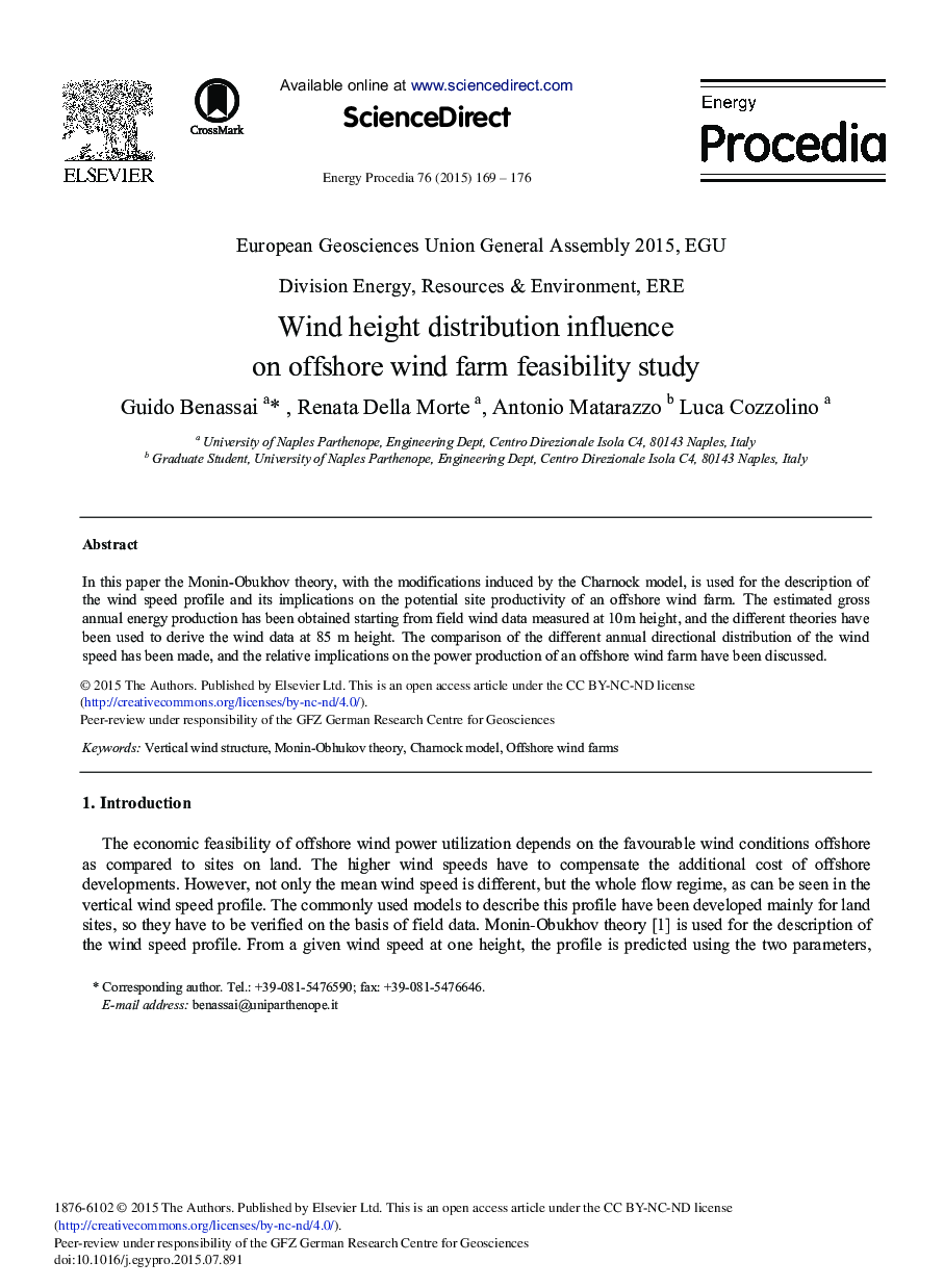 Wind Height Distribution Influence on Offshore Wind Farm Feasibility Study 