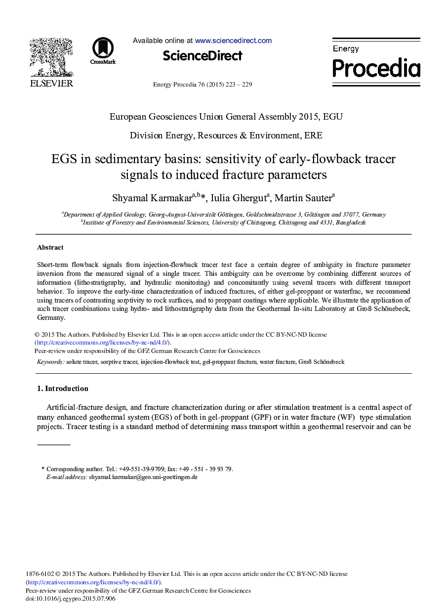 EGS in Sedimentary Basins: Sensitivity of Early-flowback Tracer Signals to Induced Fracture Parameters 