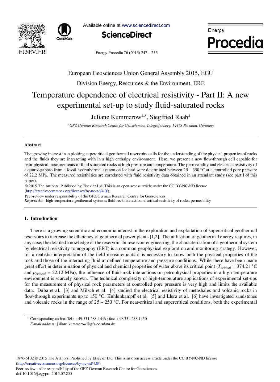 Temperature Dependence of Electrical Resistivity – Part II: A New Experimental Set-up to Study Fluid-saturated Rocks 
