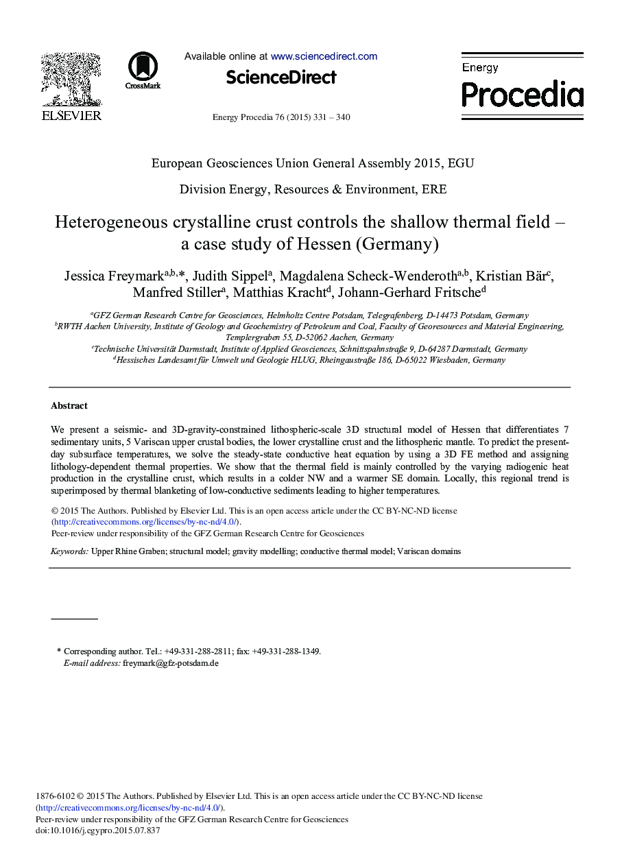 Heterogeneous Crystalline Crust Controls the Shallow Thermal Field – A Case Study of Hessen (Germany) 