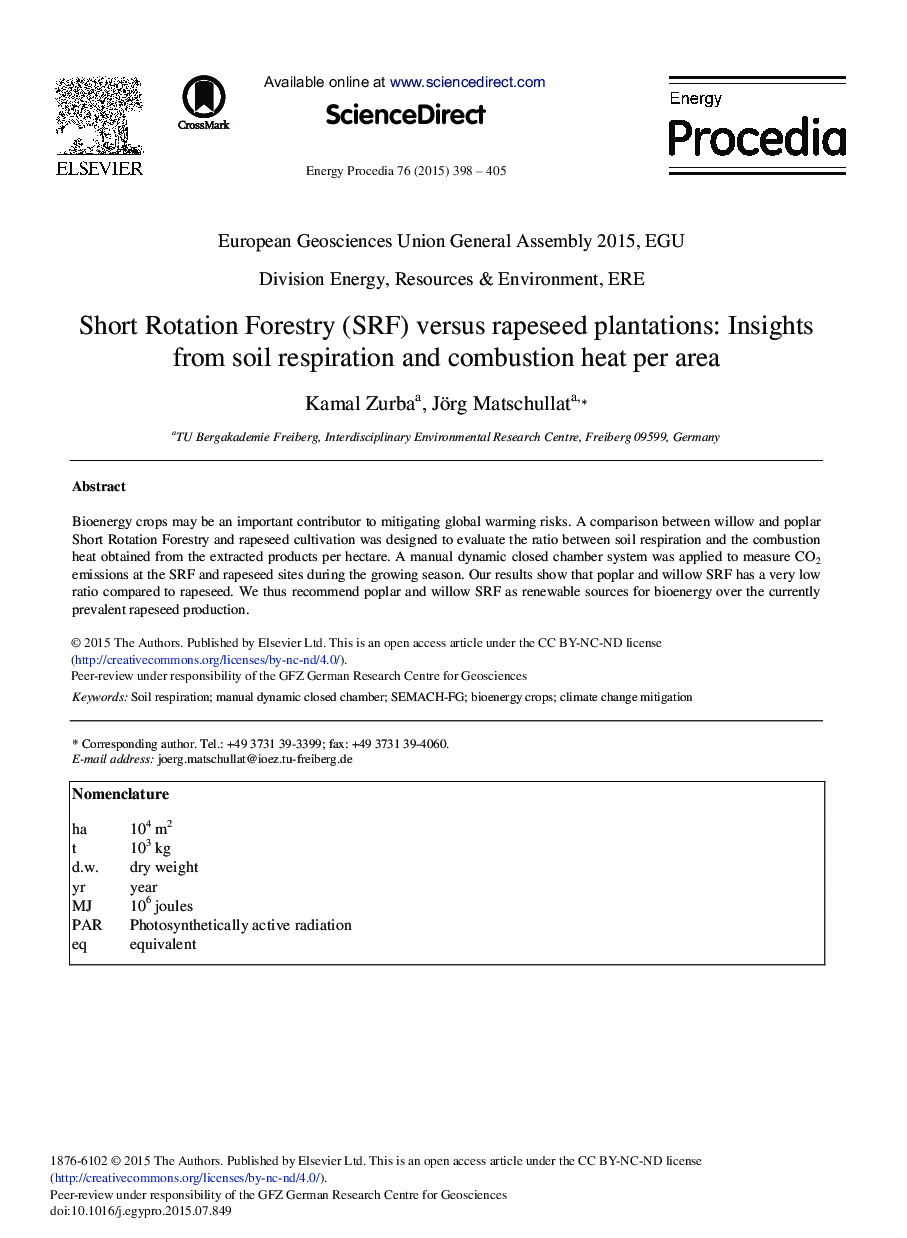Short Rotation Forestry (SRF) Versus Rapeseed Plantations: Insights from Soil Respiration and Combustion Heat Per Area 