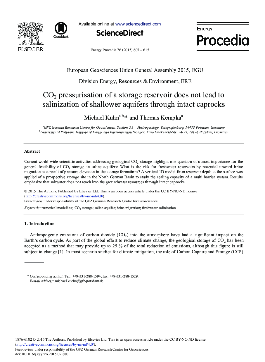 CO2 Pressurisation of a Storage Reservoir does not Lead to Salinization of Shallower Aquifers through Intact Caprocks 