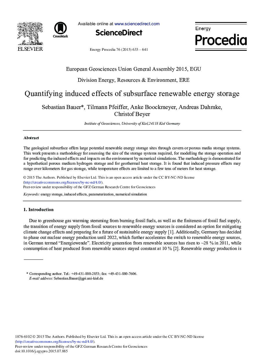 Quantifying Induced Effects of Subsurface Renewable Energy Storage 